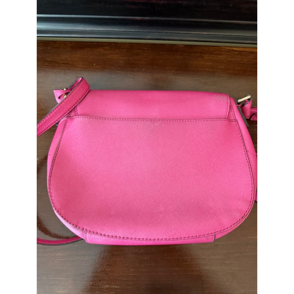 Michael Kors Crossbody Bag Women Small Pink Good Saffiano Leather Saddle Bag - Picture 6 of 8